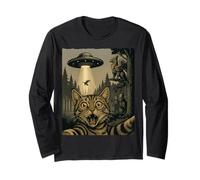 Selfie de gato con OVNI y Griffin Vintage Alien Style Manga Larga