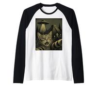 Selfie de gato con OVNI y la antigua pirámide perdida de la civilización Camiseta Manga Raglan