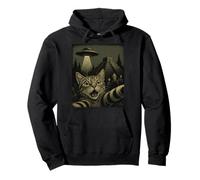Selfie de gato con OVNI y la antigua pirámide perdida de la civilización Sudadera con Capucha