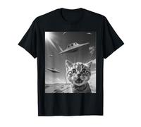 Selfie de gato divertido con ovnis alienígenas Camiseta