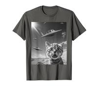 Selfie de Gato Divertido con ovnis alienígenas Camiseta, Hombre, Asfalto, L