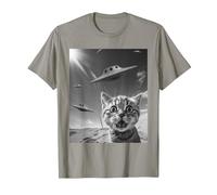 Selfie de Gato Divertido con ovnis alienígenas Camiseta, Hombre, Pizarra, L