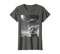 Selfie de Gato Divertido con ovnis alienígenas Camiseta, Mujer, Asfalto, L