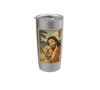 Selfie de Perro con Jesucristo Arte Ukiyo-e Japonés Suave Vaso térmico de acero inoxidable de doble pared
