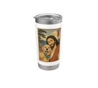 Selfie de Perro con Jesucristo Arte Ukiyo-e Japonés Suave Vaso térmico de acero inoxidable de doble pared