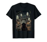 Selfie Perro Doberman Fantasmas Bosque embrujado Halloween Camiseta