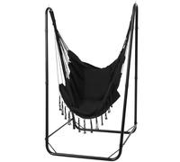 SELFLA Silla Colgante en U con Soporte, Silla Colgante de Acero Resistente con Soporte para Interior y Exterior, Base Estable, Capacidad 100 kg, Montaje fácil - Negro