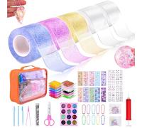 SelfTek 55 kits de manualidades de nano cinta, kit de burbujas de nano cinta con bomba, lentejuelas, calcomanías de polvo de purpurina, tijeras de arcilla, herramientas de arte de burbujas para hacer
