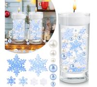 SelfTek 6146 piezas de decoraciones de relleno de jarrón de Navidad, cuentas flotantes de gel de agua de copo de nieve para rellenar jarrones, centros de mesa, decoración de fiesta, 3 jarrones (azul)