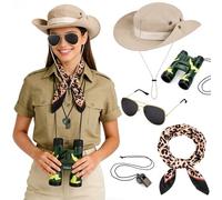 SelfTek Disfraz de Safari de Carnaval para Mujer - 5PCS Accesorios Que Incluye Sombrero, Binoculares, Pañuelo, Gafas de Sol y Silbato, para Mujeres Carnavales, Fiestas y Eventos Al Aire Libre