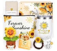 SelfTek Girasol regalos para mujeres - 7 piezas regalo de cumpleaños para mujeres y mejores amigos regalos con taza térmica bolsa cosmética calcetines llavero goma pelo tarjeta de felicitación