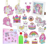SelfTek Llaveros de Pintura con Diamantes - Kit de Manualidades de Pintura con Diamantes para Niñas, Llaveros de Pintura con Diamantes de Doble Cara, Regalo para Navidad y Cumpleaños (Unicornio)