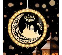SelfTek Luces decorativas de Ramadán, luces colgantes de 24 cm de luna Ramadán Kareem Eid Mubarak, luces musulmanas de ventana para decoración de interiores, dormitorio, fiesta