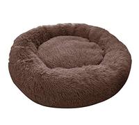 SelfWarming - Cama calmante para perros grandes, cama redonda de felpa de piel sintética extragrande para perros grandes y medianos, lavable y acogedora (marrón, talla L)