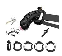 SeLgurFos Jaula de Castidad de Resina Transpirable con 4 Cockrings, Cinturón y Dilatador CB Slave Chastity Cage Men SM Extreme Penis Bondage Sex Toys for Men (Black-1B)