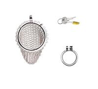 SeLgurFos Mesh Chain Cock Cage with Concealed Locks Key Stainless Steel Ventilation Chastity Cage Men Penis SM Bondage Sex Toys for Men (S-Curved-50mm)