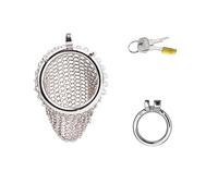 SeLgurFos Mesh Chain Cock Cage with Concealed Locks Key Stainless Steel Ventilation Chastity Cage Men Penis SM Bondage Sex Toys for Men (S-Circle-50mm)