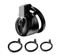 SeLgurFos Sissy Chastity Cage Men CB Lock with 3 Penis Rings, Hollow Breathable Penis Cage Sex Toy, Lightweight and Safe for Crossdressing and BDSM Games (Black)