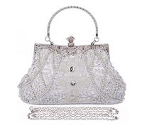 Selighting 1920s - Bolso de mano para mujer, estilo vintage, con cuentas, Plateado (Plateado), Talla única