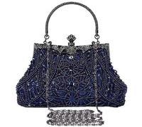 Selighting Cartera de Mano Fiesta Vintage, Clutch Mujer Elegante Bolso de Noche Bolsos de Embrague con Cuentas para Fiesta Cóctel Ceremonia Boda Novia (Azul)