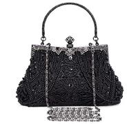 Selighting Cartera de Mano Fiesta Vintage, Clutch Mujer Elegante Bolso de Noche Bolsos de Embrague con Cuentas para Fiesta Cóctel Ceremonia Boda Novia (Negro)