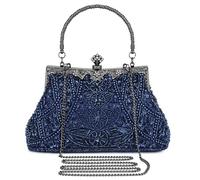 Selighting Cartera de Mano Fiesta Vintage, Clutch Mujer Elegante Bolso de Noche Bolsos de Embrague con Cuentas para Fiesta Cóctel Ceremonia Boda Novia (Azul)