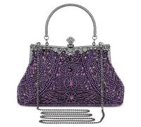 Selighting Cartera de Mano Fiesta Vintage, Clutch Mujer Elegante Bolso de Noche Bolsos de Embrague con Cuentas para Fiesta Cóctel Ceremonia Boda Novia (Morado)