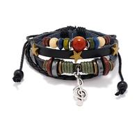 SELiLe Elegante pulsera de piel con complicado paquete de perlas que se adapta a diferentes tamaños de muñeca., talla única, como se describe