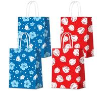 Selivaia 16 bolsas de regalo de fiesta de hibisco, bolsas de papel con asas para regalos de fiesta hawaiana, suministros de baby shower de cumpleaños tropical hawaiano azul y rosa