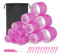 Selizo Juego de 28 rulos sin calor, tamaño grande, pequeño, autoadhesivo, 63 mm, 44 mm, 35 mm, con 10 pinzas para cabello largo y mediano y pequeño (rosa)