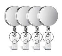 Selizo Llavero retráctil de 4 piezas, llavero retráctil resistente con cordón retráctil de acero, soporte de identificación con carretes de insignia con clip de anillo para mosquetón de tarjeta de