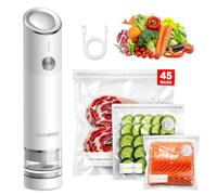 Sellador al vacío compacto para alimentos (máquina selladora al vacío + 45 bolsas de vacío reutilizables), potente sellador al vacío portátil con depósito visible desmontable, sellador al vacío de