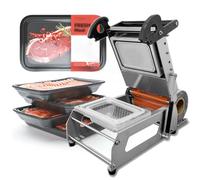 Sellador de bandejas de alimentos de acero inoxidable, semiautomático para un embalaje eficiente para llevar, ideal para recipientes de delicatessen, filetes y verduras