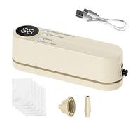 Sellador de bolsas recargable: sella carne y aperitivos hermético, diseño compacto de bomba de vacío de mano, entrada de 5 V + accesorio de boquilla versátil, componente ABS de alta rigidez | para