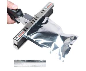 Sellador de crimpado térmico, máquina de sellado al vacío, longitud de sellado de 200-400 mm, ancho de sellado de 15 mm, ajuste de temperatura de 7 etapas, calefacción de doble cara para bolsas de