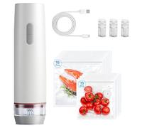 Selladora al Vacío Manual Compacta, Mini Envasadora al Vacío, Envasadora de Alimentos de Mano, Pequeña Envasadora al Vacío con 30 Bolsas para la conservación de alimentos secos y húmedos
