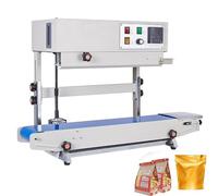 Selladora automática de banda continua con ruedas de impresión y relieve, altura ajustable y temperatura de 0 a 300°, capacidad de carga de 5 kg, firme y sin fugas, for bolsas de aluminio.