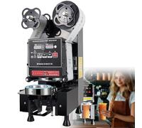 Selladora de vasos automática comercial, eléctrica, para bebidas de plástico, té, papel PP, leche, boba, café, batidos, leche y té, manual, 90/95 mm de diámetro.,Black