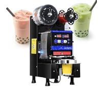 Selladora de vasos, máquina para té con leche perlada, manual, con sensor de entrada y salida, apta para vasos de PP/PE/PC, conmutable entre modo manual y automático (Negro, 220 V)