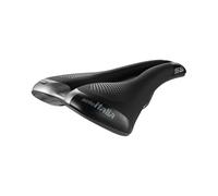 Selle Italia S5 Superflow - Sillín para Bicicleta de Ciudad y Urbana con Acolchado de Gel, Tiras Reflectantes y Canal Anatómico, Raíles de Aleación Fec - Talla L3, Negro