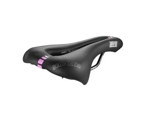 Selle Italia Diva Gel Flow - Sillín Bicicleta Mujer Ciudad y Montaña, Gel Ligero, Agujero Anatómico, Cuadro Manganeso - Talla L2, Negro/Rosa