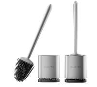 Sellemer 2 Piezas Escobilla WC, Escobilla Baño Silicona de Pared/Suelo con Soporte Ventilado de Secado Rápido, Cepillos de Silicona de Limpieza Profunda para el Inodoro del Cuarto de Baño (Plata)
