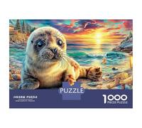 Sello Atardecer Puzzle 1000 Piezas para Adultos Y Niños Seal por The Ocean Shore Impossible Rompecabezas Juego Educativo Pasatiempo Creativo, Regalo 70x50cm/1000pcs