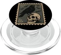 Sello de calavera de cuervo de Halloween con telaraña y murciélagos PopSockets PopGrip para MagSafe