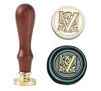 Sello de cera con inicial, sello de cera de sellado del alfabeto, kit de sello vintage de letra V, sello de latón de 25 mm para sobres, invitaciones y boda