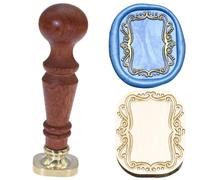 Sello de cera con marco, Atopbb sello de cera de relieve en 3D con marco, sello de cera de madera con cabezal de sello y mango de madera, sello de cera para invitaciones de boda, sello de cartas (F28)