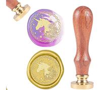 Sello de Cera CRASPIRE Unicornio con Flor, Cera de Sellado Vintage Sello de Cera Dorada 25mm Cabeza de Latón Extraíble Mango de Madera Natural para Sobre Invitación Adorno de Boda Paquete Decoración