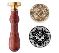 Sello de cera de sellado de nudo celta vintage, escudo celta decorado con patrón europeo antiguo nórdico vikingo, runas de cuervo vegvisir amuleto de 1.9 onzas, cabeza de 30 mm con mango de madera