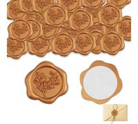 Sello de Cera Pegatina, 50 Piezas Sellos de Lacre Autoadhesivos, Pegatinas de Sobre de Color Ámbar Dorado, con Rama de Romero, Pegatinas de Sello de Lacre Vintage para Invitaciones