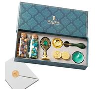 Sello de : kit completo de metal de latón, juego de sellado de sobres con gránulos, cuentas, cuchara, velas, herramienta creativa para hacer sellos de fuego para manualidades de cartas, embalaje